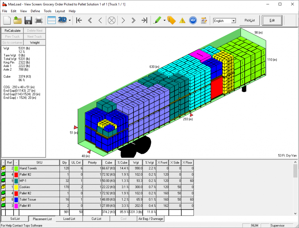 Truck and Container Loading Software also Builds Stable, Mixed Pallets